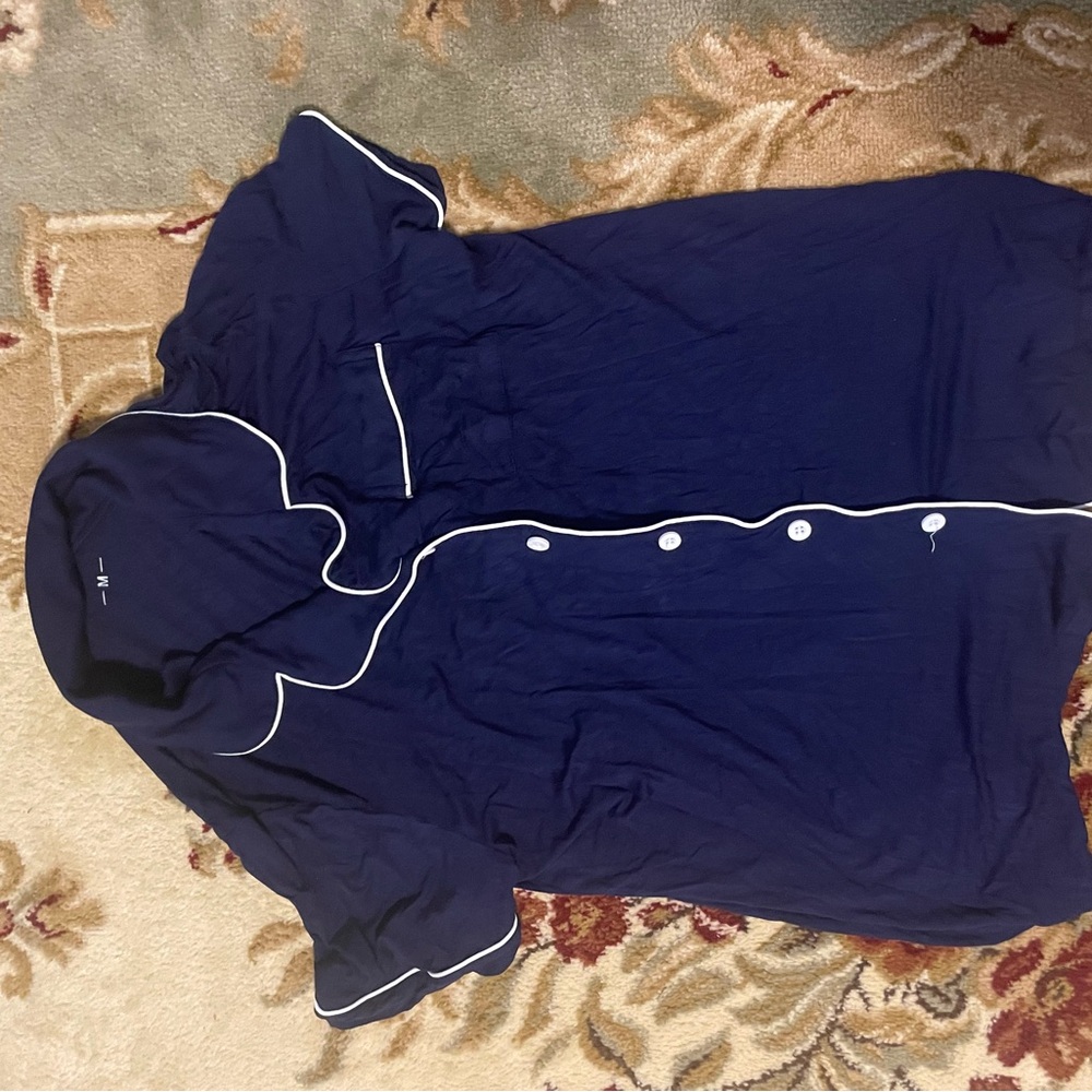 Time and Tru Navy Pajama Top with White Trim